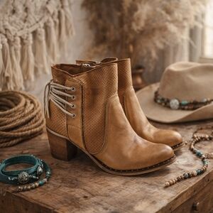 Paola Firenze Leather Ankle Boots Size 38 US 7.5 - 8 Boho Western Heel Bootie